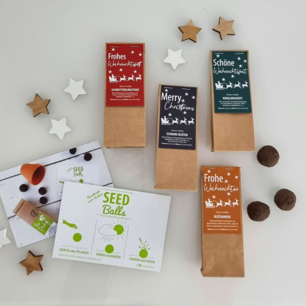 Seedballs Blumenmischungen in der Weihnachtsedition mit Weihnachtsgrüßen - Handgerollt von MISS GREENBALL