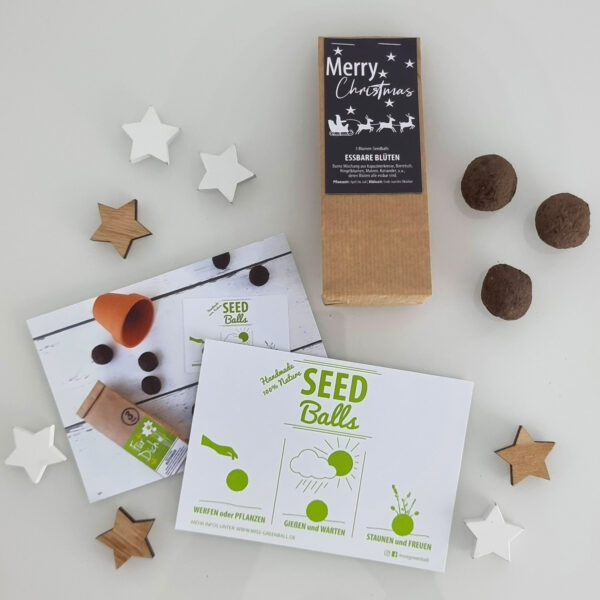 Seedballs Blumenmischungen in der Weihnachtsedition mit Weihnachtsgrüßen - Handgerollt von MISS GREENBALL