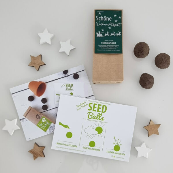 Seedballs Blumenmischungen in der Weihnachtsedition mit Weihnachtsgrüßen - Handgerollt von MISS GREENBALL