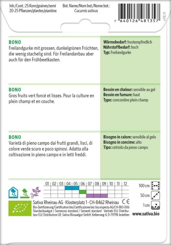 Gurke BONO - 1 Tüte Bio-Saatgut von Sativa – Bild 2