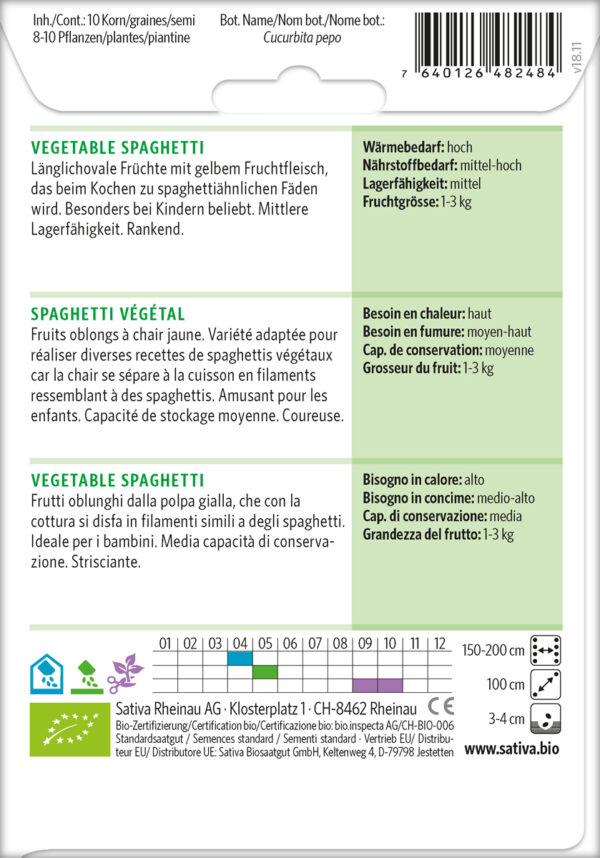 Kürbis VEGETABLE SPAGHETTI - 1 Tüte Bio-Saatgut von Sativa – Bild 2