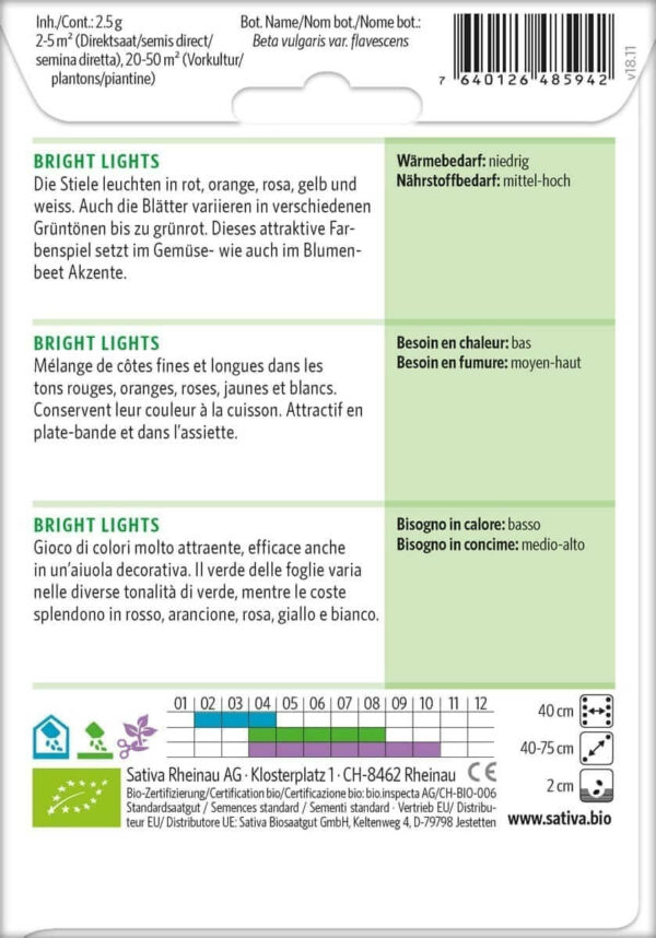 Mangold BRIGHT LIGHTS - 1 Tüte Bio-Saatgut von Sativa – Bild 2