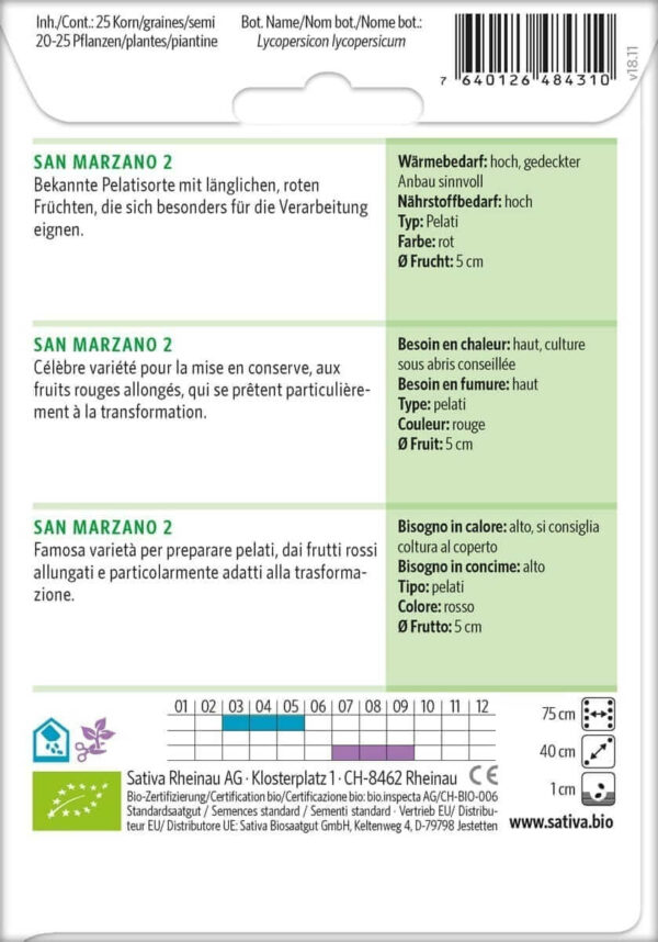 Tomate SAN MARZANO 2 - 1 Tüte Bio-Saatgut von Sativa – Bild 2
