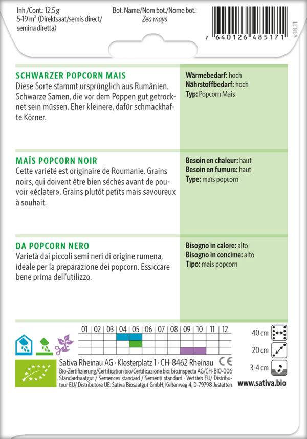 Mais SCHWARZER POPCORN MAIS - 1 Tüte Bio-Saatgut von Sativa – Bild 3