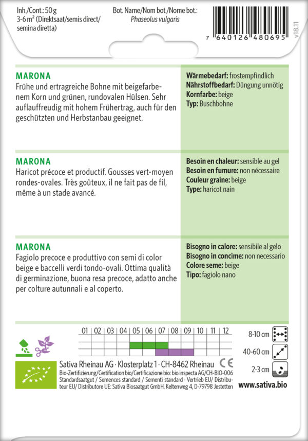 Buschbohne MARONA Bio-Saatgut von Sativa