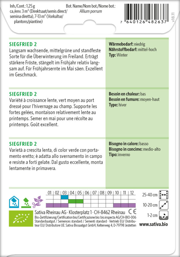 Winterlauch Siegfried 2 Bio-Saatgut von Sativa