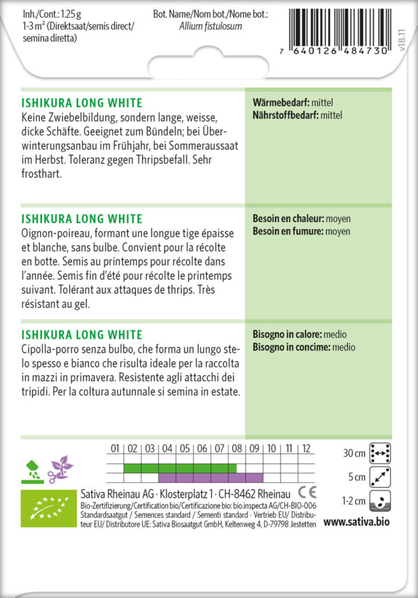 Lauchzwiebel ISHIKURA LONG WHITE Bio-Saatgut von Sativa