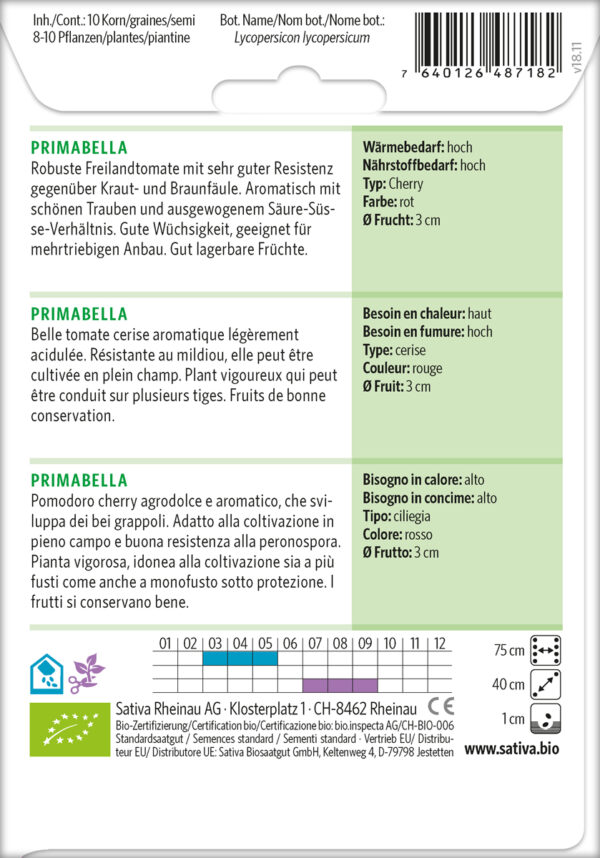 Tomate PRIMABELLA Bio-Saatgut von Sativa Cherrytomate