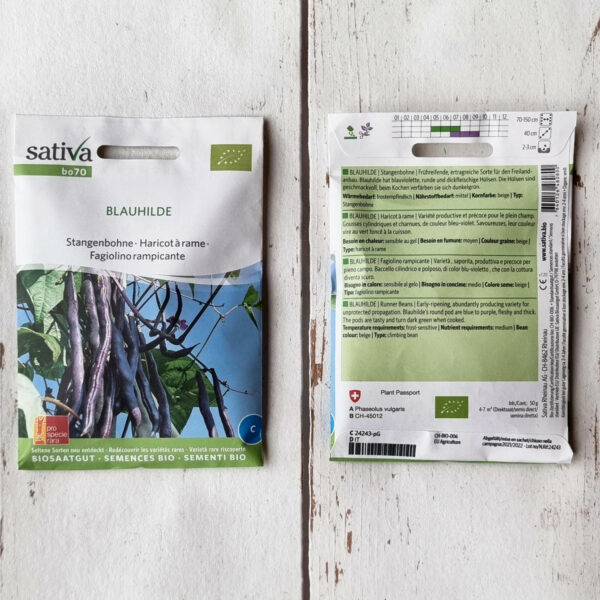 Bio-Saatgut Stangenbohne Blauhilde Sativa bei MISS GREENBALL